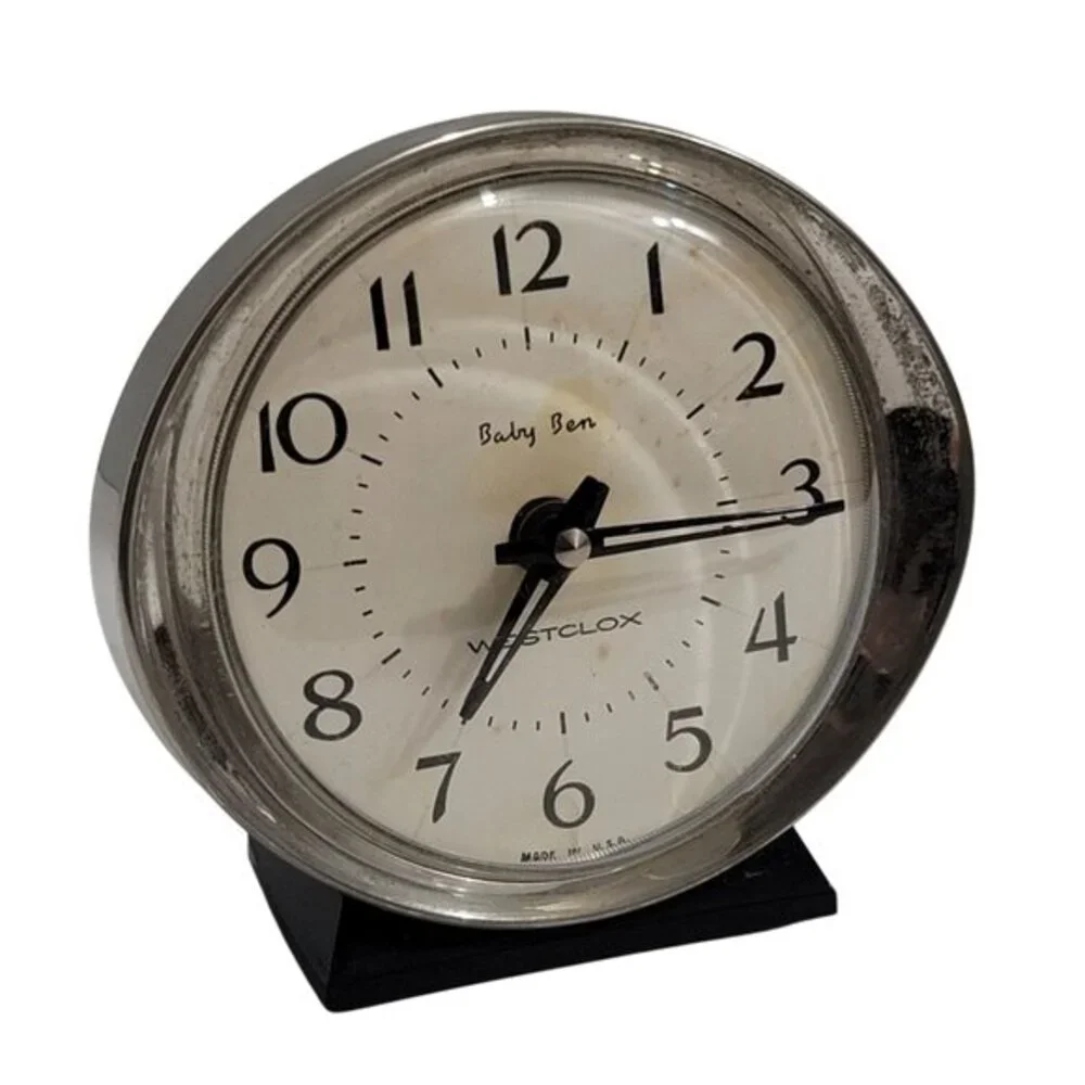 Vintage Westclox Baby Ben Alarm Clock Original Box Black & White